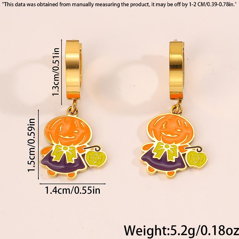 Titanium and Steel Earrings - Halloween Style Earrings - Pumpkin Head Witch-style Vintage Earrings