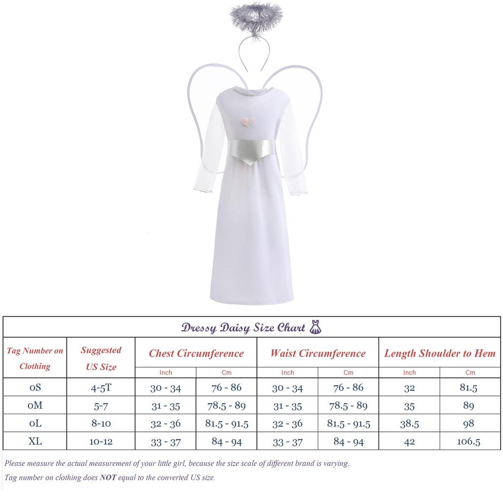 Dressy Daisy White Angel Halloween Costume with Wings and Halo for Toddler Girls, Size 4-5