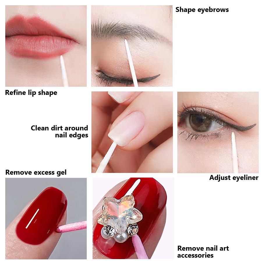 100/200/300 ks oboustranných vatových tyčinek s jemnými špičatými konci pro nail art, make-up, korekci oční linky, kosmetické nástroje