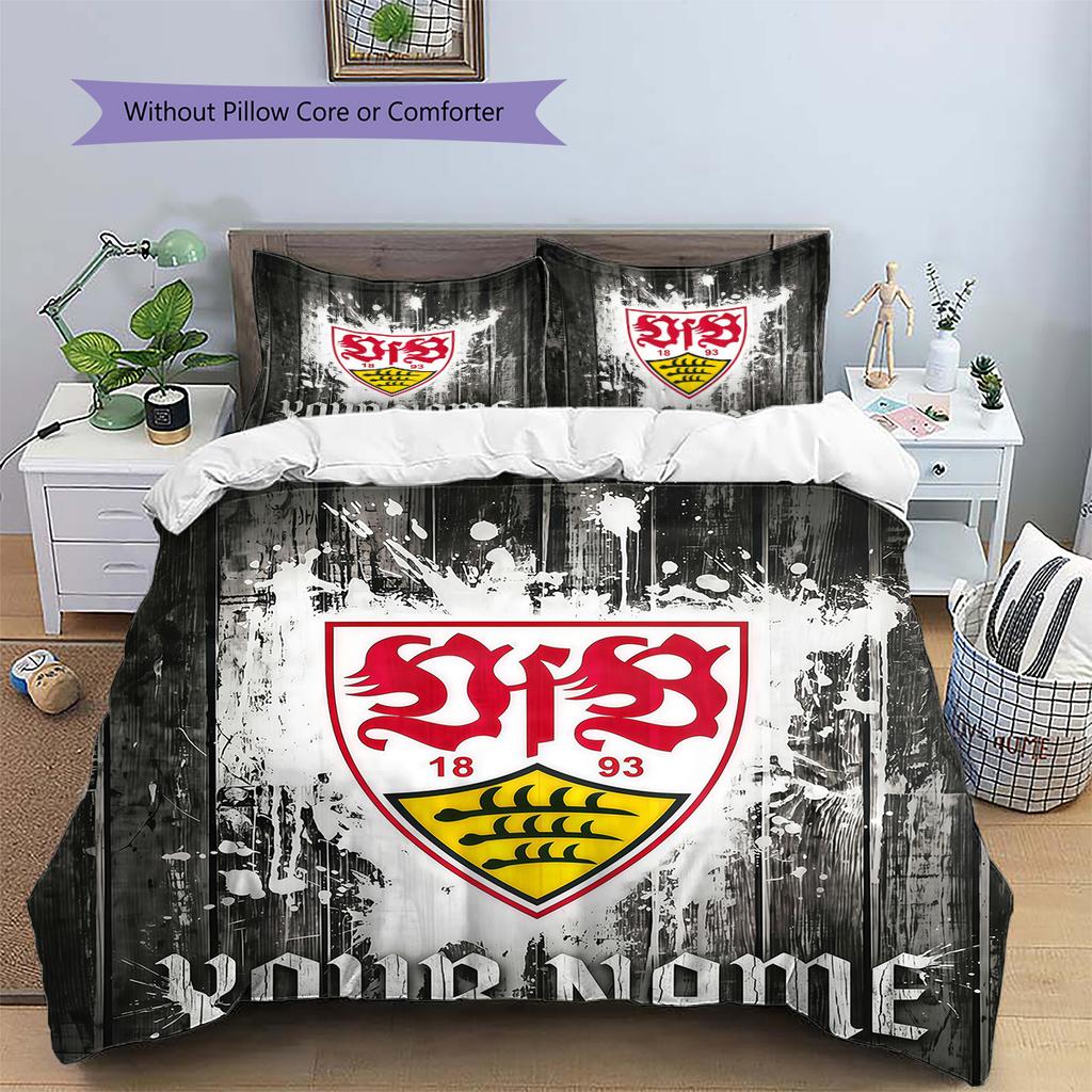 Set Copripiumino Trapuntato con Nome Personalizzato e Motivo VfB Stuttgart Decorazione per la Casa Regalo (1 * copripiumino + 2 * federe senza imbottitura)