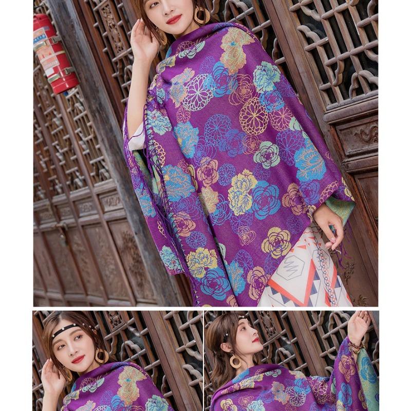 Ethnic Style Oversized Square Scarf For Women Travel Winter Autumn