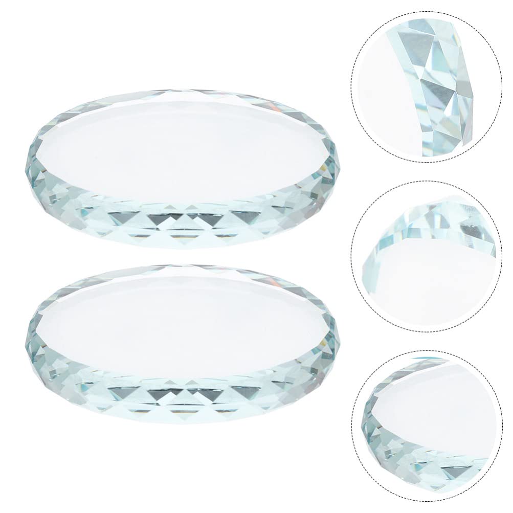 Healifty 2-Piece Glass Drink Coasters with Crystal Craft Cutouts, 8cm Clear Decorative Round Display Base for Kitchen and Restaurant Tabletops