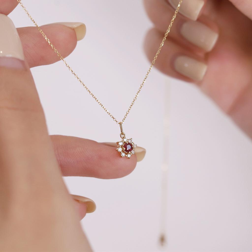 925 Sterling Silver Electroplated 14K Gold Red Zircon Sun Pendant Necklace for Women Wedding Party Jewelry