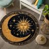 Celestial Sun Moon Mystical Boho Style Black And Gold Carpet With Vintage Cosmic Design For Spiritual Home Round Rug Mat Decor