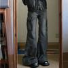 Amerikanska Retro Schlagbyxor Tvättad Svart Låg Midja Smala Utsvängda Jeans Dam Mode E-girl Mysiga Denimbyxor Hiphop High Street