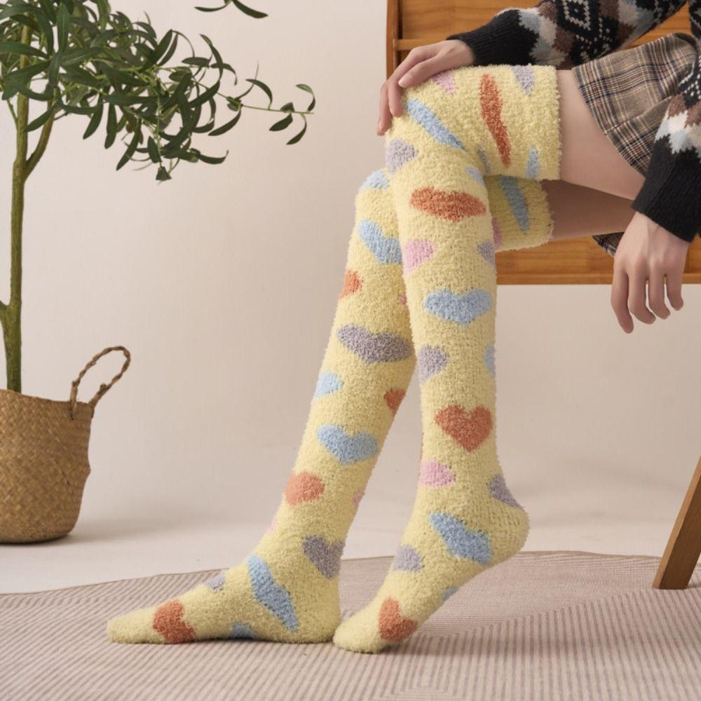 Heart Floor Plush Stockings Sleeping Long Tube Socks Cute Coral Fleece Stockings Winter