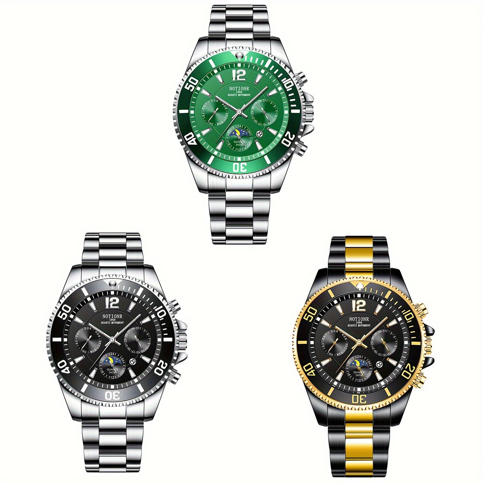 

3/5 шт./набор, мужские часы NOTIONR, классические деловые мужские кварцевые наручные часы из нержавеющей стали с календарем, идеальный подарок на любой случай