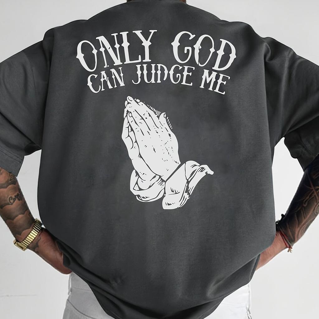 Mens summer 100 cotton fashionable casual sports loose only GOD CAN JUDGE ME printed round neck short sleeved Tshirt top