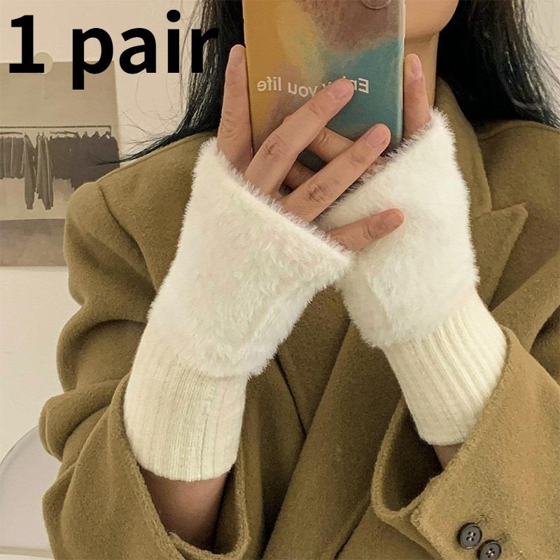 1PAIR Plush Fingerless Gloves, Warm and Windproof Multi-functional Wrist Guards, Suitable for Office and Study Use, Unisex