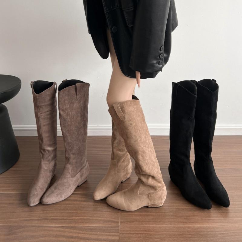 Sheepskin Version~ Thick Heel Pointed Boots Women's Summer Thin New Models But Knee Suede Retro Stacked Knight Boots