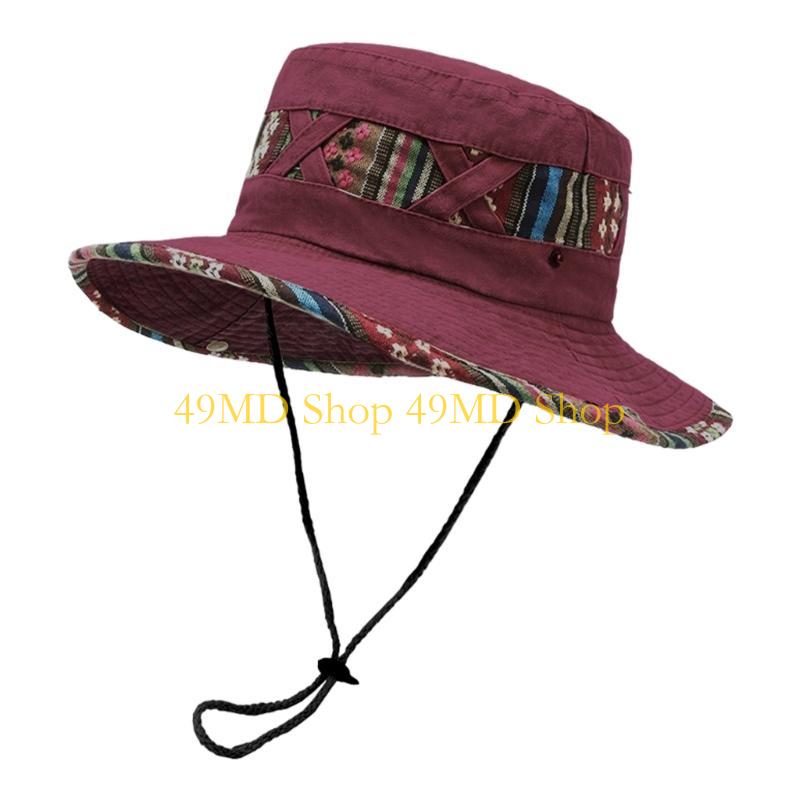 49MD National Fisherman Hat Ethnic Print Cotton Blend Foldable Summer Beach Parties Cap