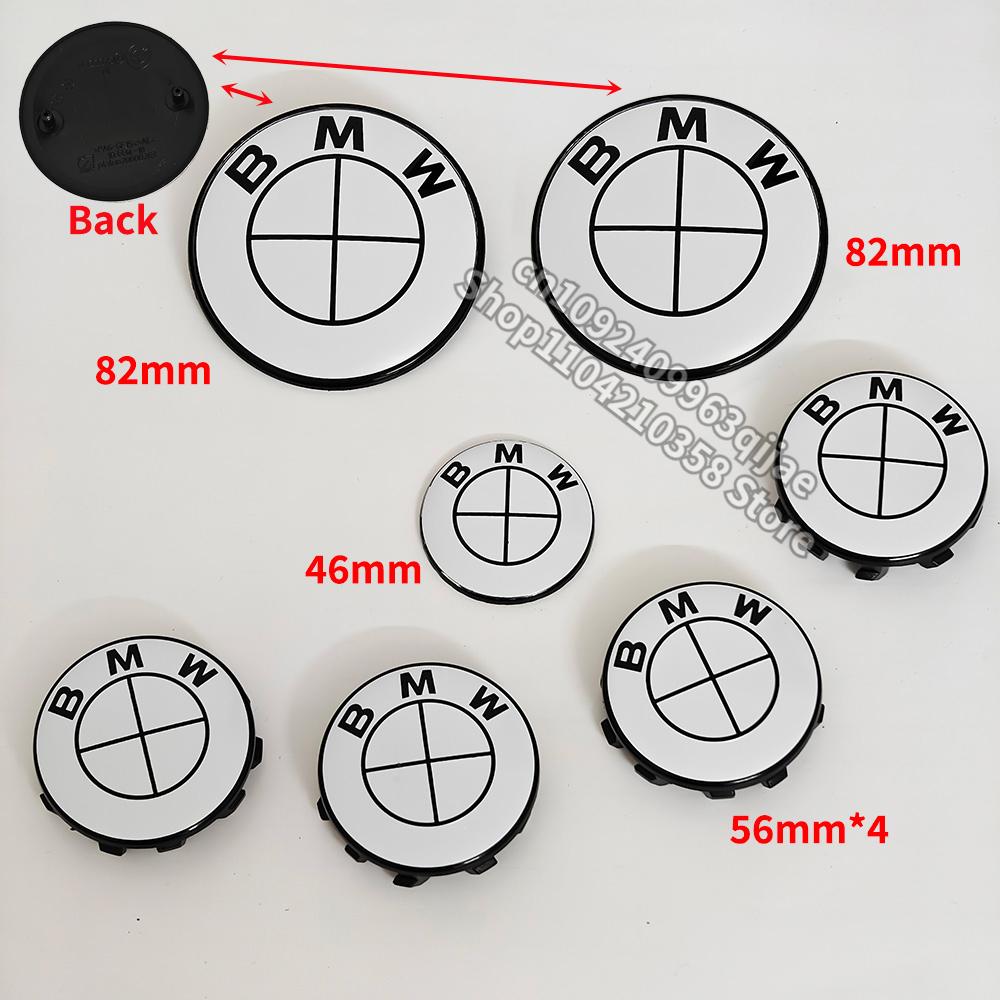 Plné bílé logo na auto Přední emblém na kapotu 82 mm + Zadní znak 74 mm + Krytka náboje kola 68 mm/56 mm + Samolepka na volant 45 mm Pro všechny BMW