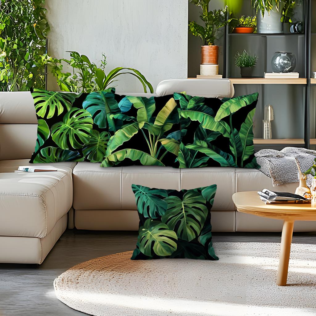 Tropical-Themed Green Leaves Pillowcase Bedroom Sofa Cushion Cover 100% Polyester Living Room Cushion Pillowcase Home Decor