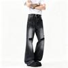 High Street Dark Aesthetic Distressed Black Grey Gradient Denim Pants Wide Leg Cropped Fit Unisex