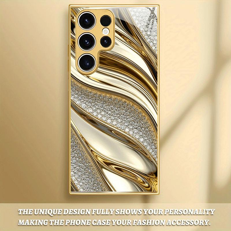 Gold metallic paint tempered glass phone case suitable for Samsung Galaxy S26 S25 S24 S23 S22 S21 S20 FE/Ultra/Plus anti drop