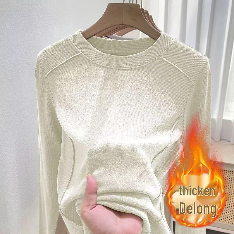 Women's Velvet Base Layer Slimming Top - Warm Half High Neck, Long Sleeve T-Shirt for Autumn/Winter.