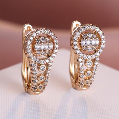 Vintage Cubic Zirconia Hollow Geometryczne Kolczyki Drop dla Kobiet Luksusowy Złoty Kolor Party Biżuteria Prezent