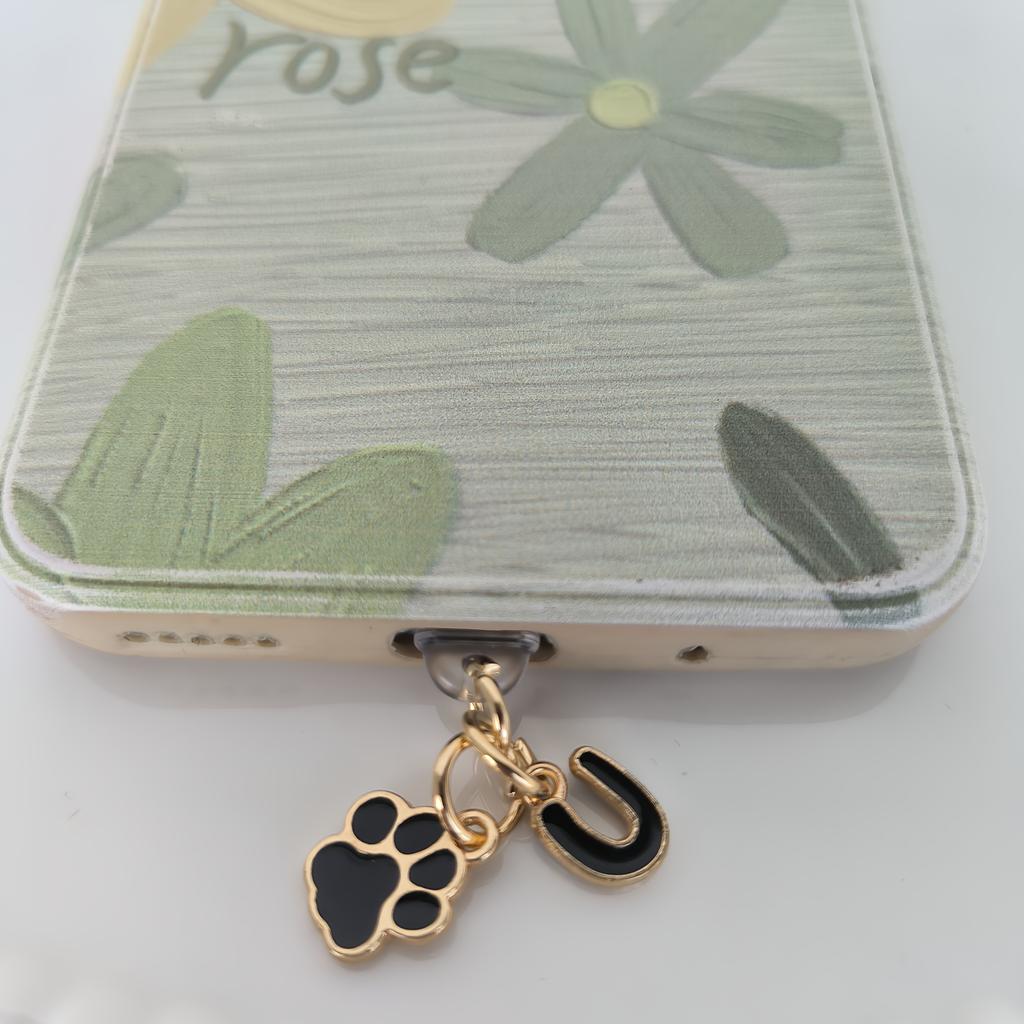 1 Black Cat Paw Animal-shaped Phone Dust Plug with Letters, Suitable for IPhone/Type-C Interface Dust Plugs, DIY Phone Decoration and Protection