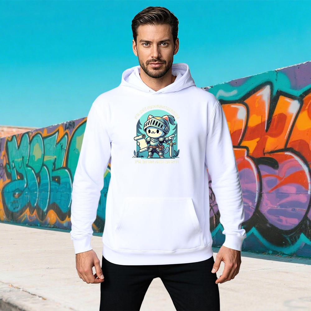 Men's Hoodie New Cute Cat Knight Print Sweatshirt Casual Loose Pullover Long Sleeve Streetwear Autumn Winter Outdoor Sports Tops
