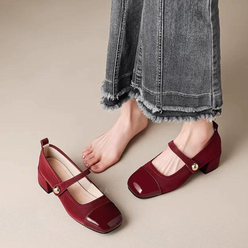 2025 Office Lady Pumps Square Toe Block Heels Buckle Strap Mixed Plus Mary Janes Soft Women High-heeled Shoes
