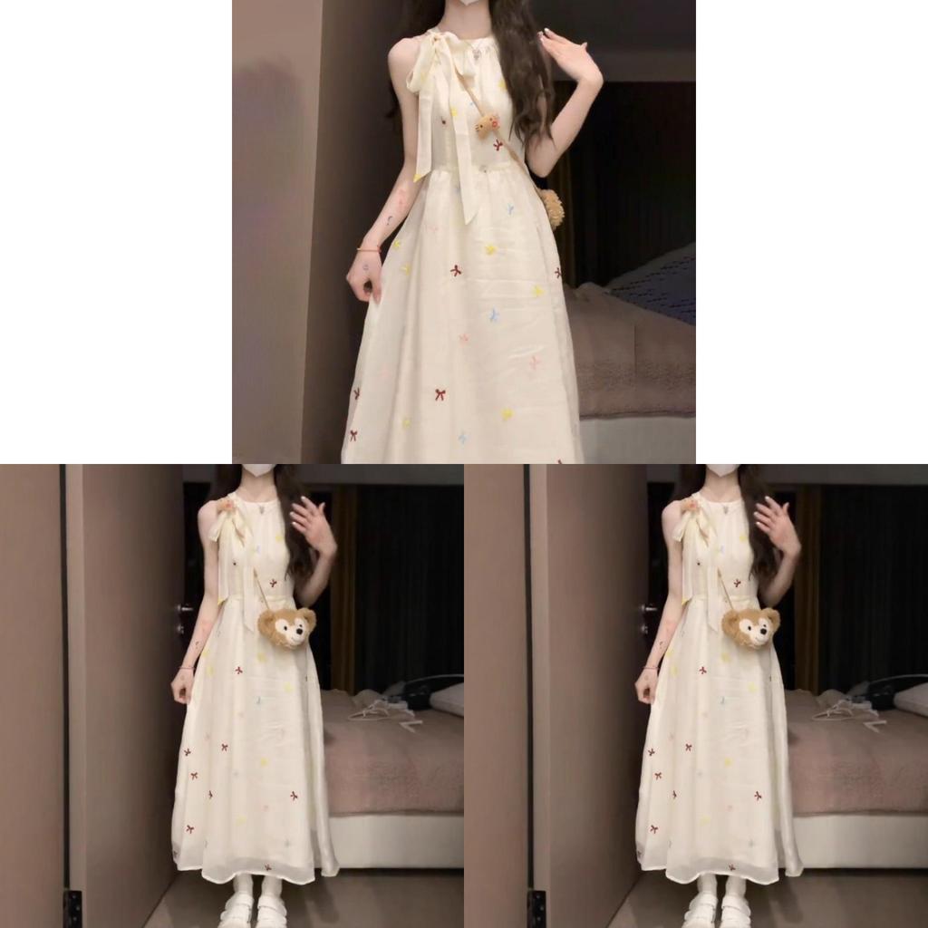 Basic Polyester A Line Dress With Bowknot Print For Summer Casual Wear