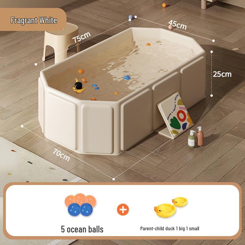 Eco-Friendly Portable Folding Baby Bathtub: Thick, Insulated, Large Sit & Lie Design with Quick Open, No Installation Required, Cartoon Patterned.
