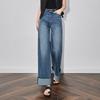 Chuyu Women's Retro Wide-Leg Cuffed Jeans
