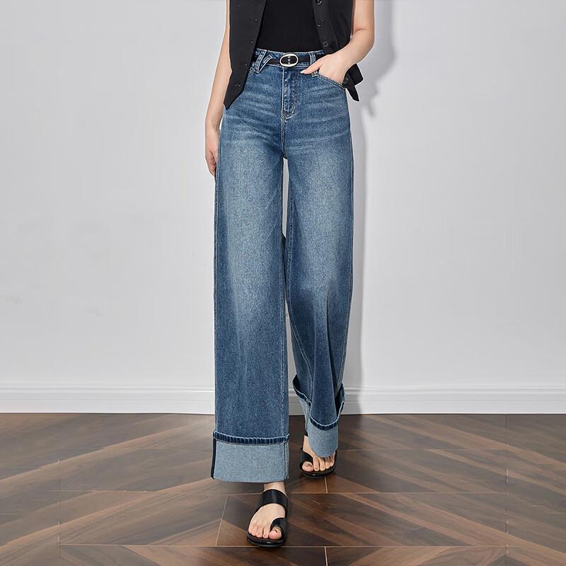 Chuyu Women's Retro Wide-Leg Cuffed Jeans