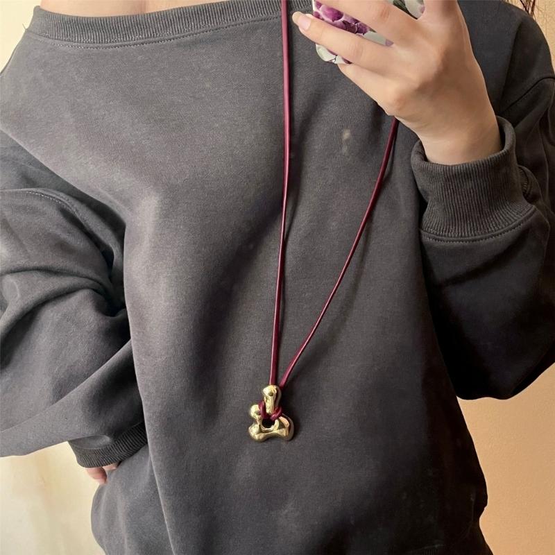 Elegant Handmade Abstract Hollow Pendant Choker Adjustable PU Leather Chain Necklace Trendy Accessory for Ladies