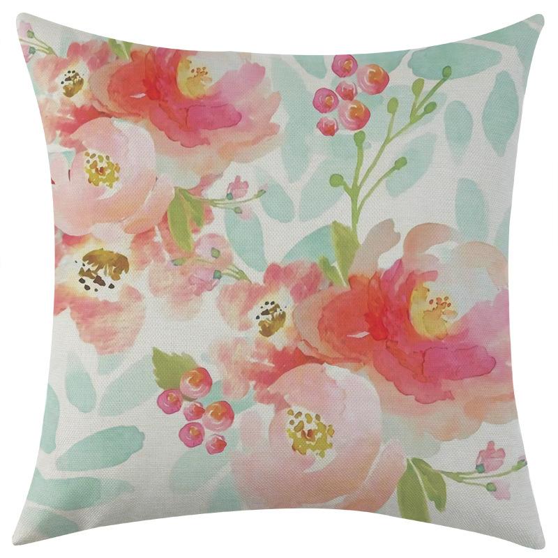

New Watercolor Flower Series Linen Pillowcase Car Sofa Lumbar Pillow Cushion 45 * 45 separate pillow cover
