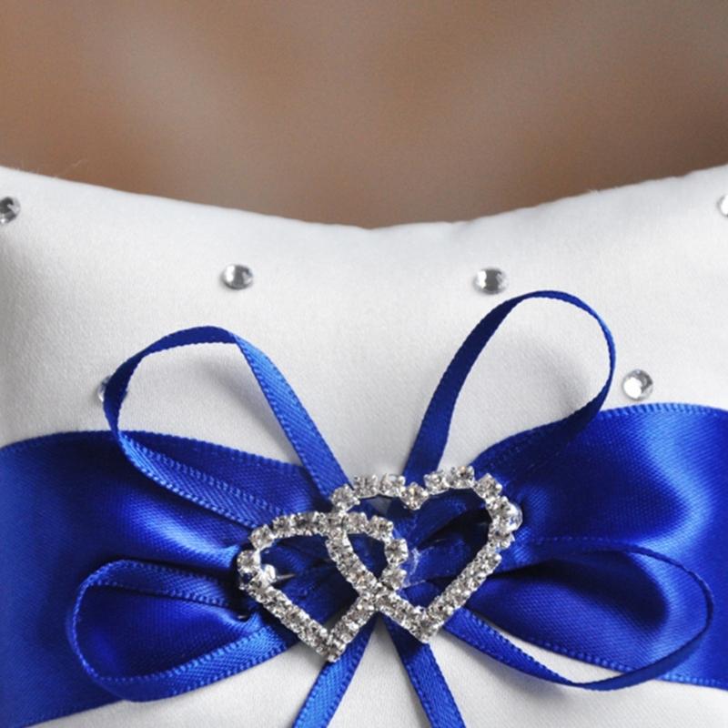 Dekorative Ringträgerkissen mit Satinbandbefestigung Doppelherz Strasssteine Dekorationen Hochzeits Schmuck Dekoration