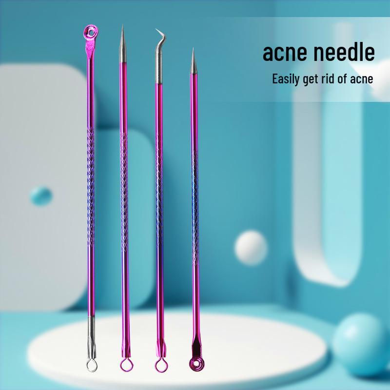 Colorful Stainless Steel Blackhead Extractor Set: 4-Piece Double-Headed Acne Needle Kit