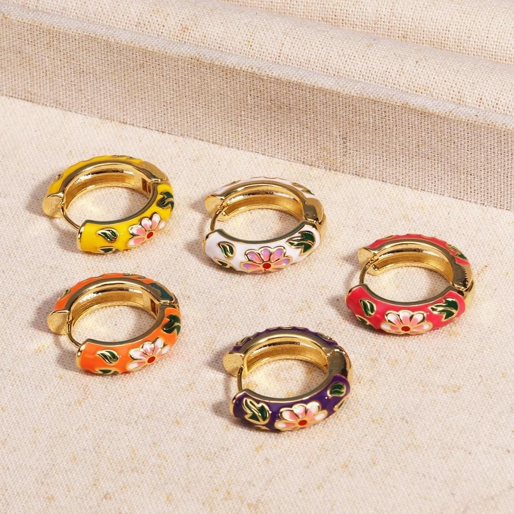 Traditional Flower Enamel Ear Rings Chinese Glaze Ear Jewelry Chinese Style Earrings  Jewelry