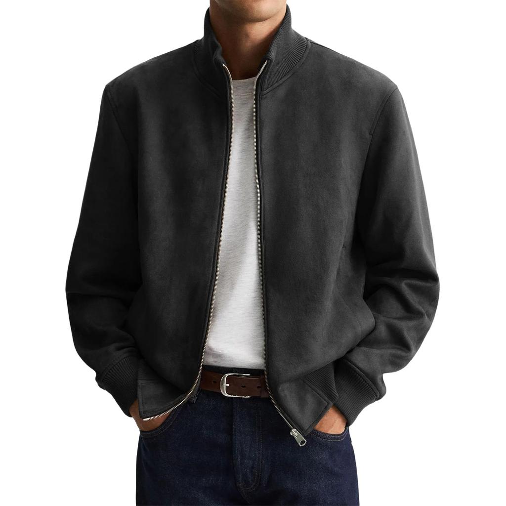 Men's Long Sleeve Suede Jacket Men's Casual Warm Long Sleeve Cardigan Coat
