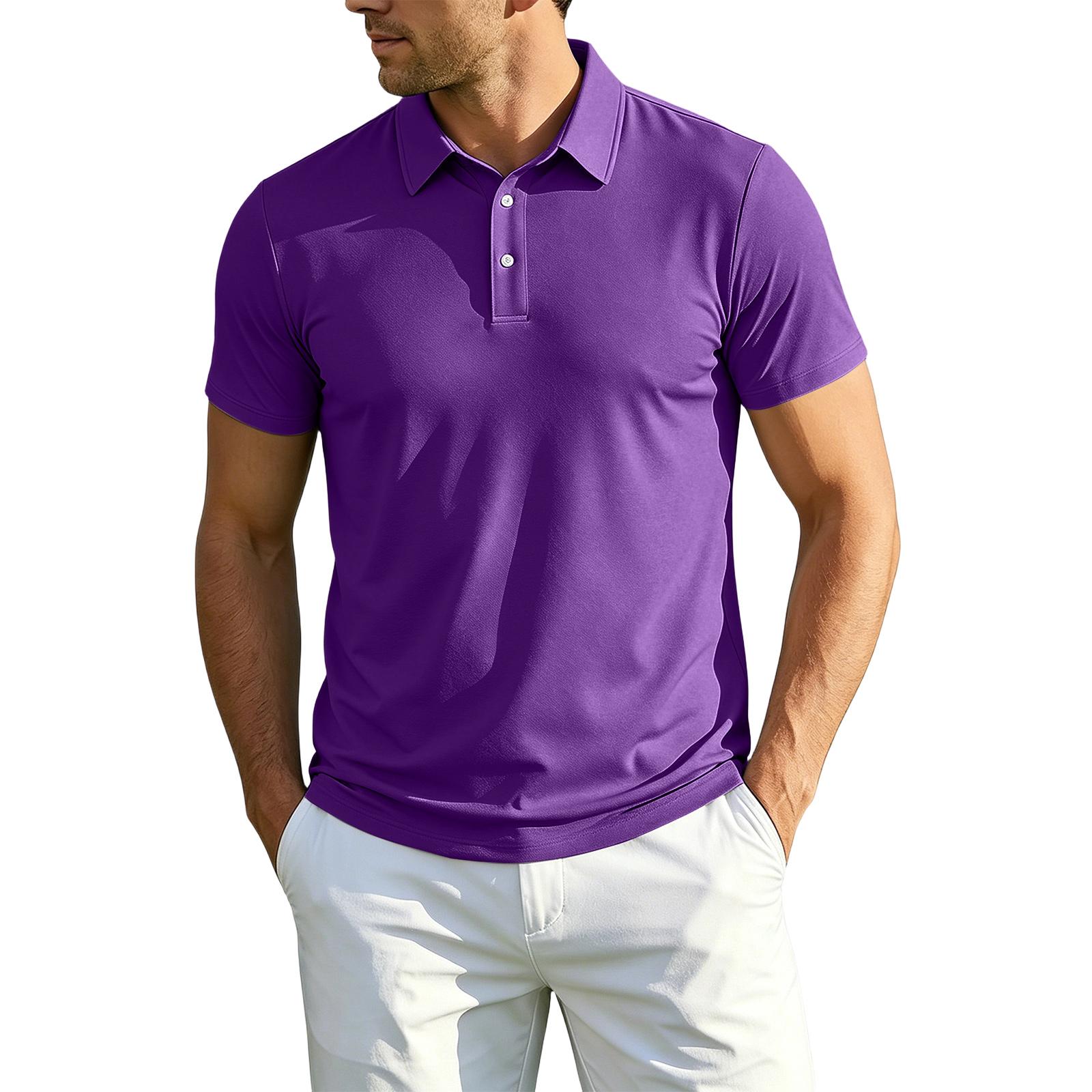 

Men Short Sleeve Polo Shirt Classic Fit Lightweight Breathable Button Down Collar Casual Golf Tennis Top XXXL фиолетовый