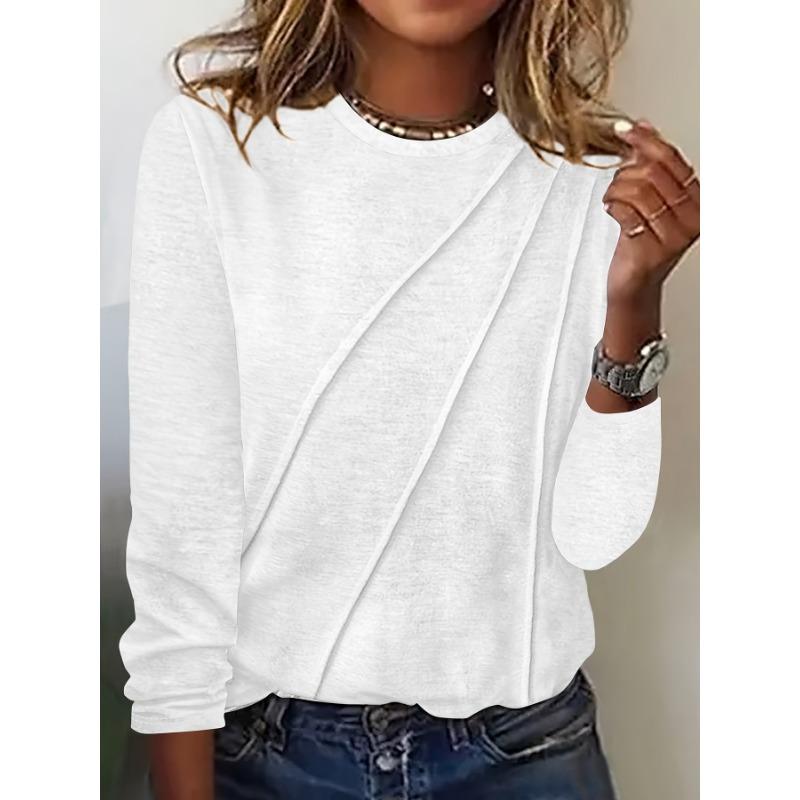 

Однотонная футболка с длинным рукавом, повседневные топы с круглым вырезом для женщин на весну и осень XXL белый