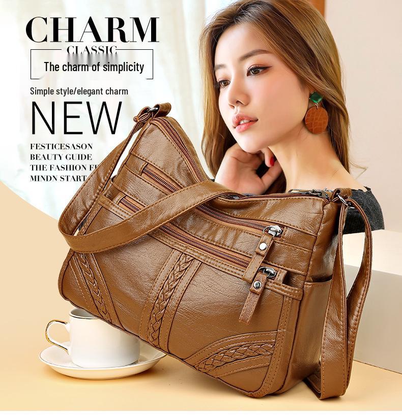 Korean Style Multi-Layer Soft Leather Crossbody Bag for Women - 2025 Large Capacity, Versatile Single Shoulder Bag for Moms