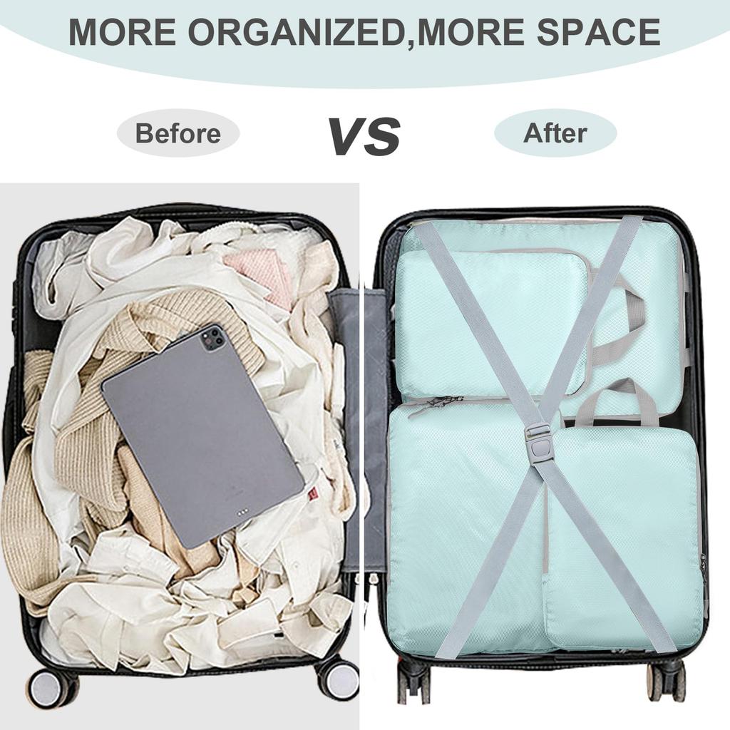 3/4Set Compression Packing Cubes for Travel, Lightweight Space-Saving Extendable Packing Organizer for Carry on Luggage Suitcase