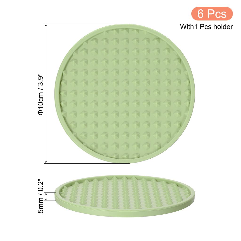 6pcs Silicone Drink Coasters with Holder Non-Slip Coasters Drinks Heat Resistant Cup Dish Drying Mat Tabletop Protection