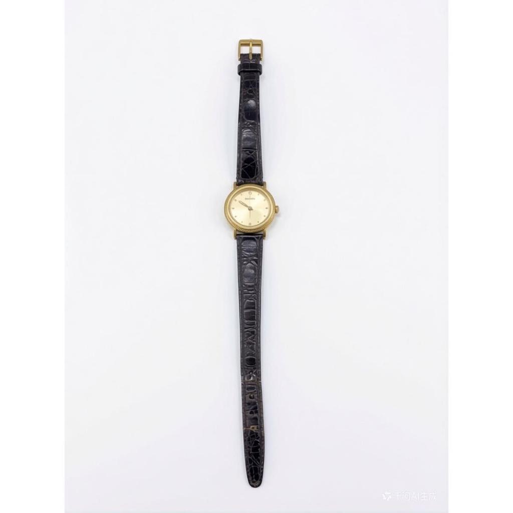 Used Today only RADO Rado Vintage Ladies Watch Gold Dial Black Leather Strap Working Item (Battery Replaced) Video is AI