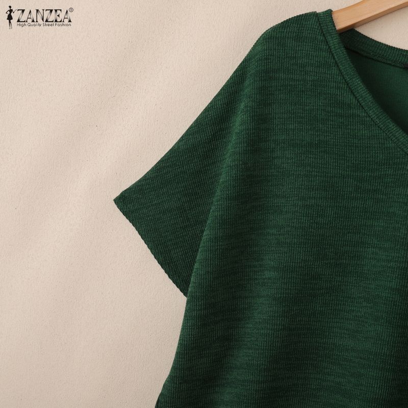 ZANZEA Women Casual V-Neck Loose Short Sleeve Knitwear T-shirt