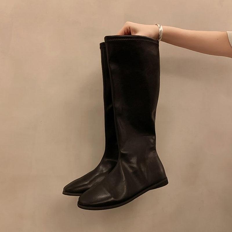 Fashion Comemore Long Boots Women's Shoes 2025 New Autumn and Winter Solid Color Botas Flat Bottom Round Head Knee High Boots for Women