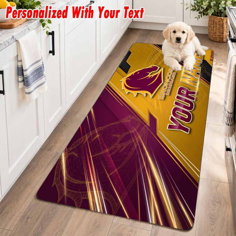 Brisbane Broncos Custom Name Flannel Rug Kitchen Mat Non Slip Floor Carpet Personalized Home Decor