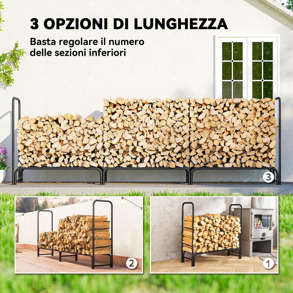 Firewood Rack with Waterproof Cover, Heavy Duty Metal Log Store Indoors, Log Storage Holder for Outdoor Indoor Fireplace, 300 x 36 x 99 cm, Dark Green