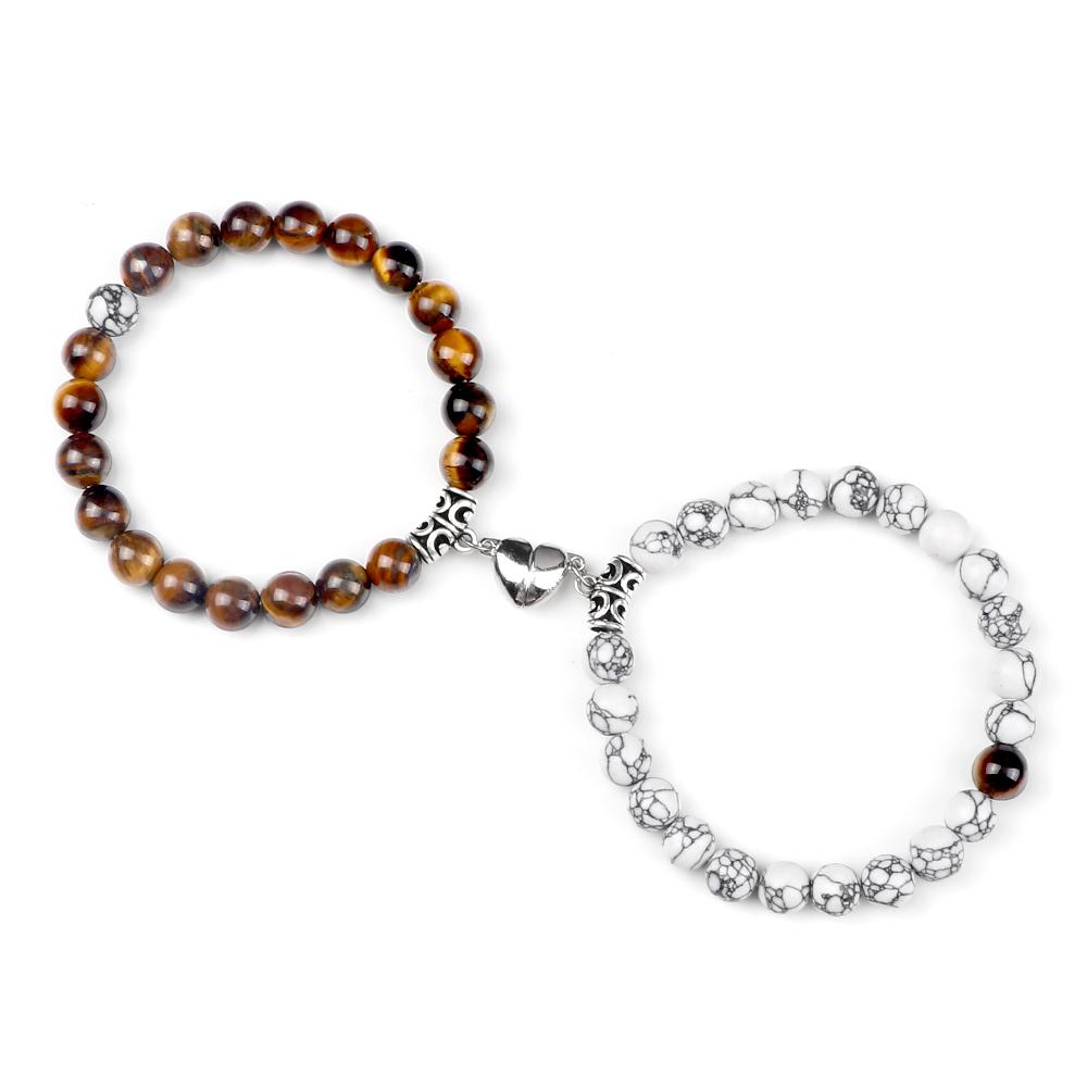 2 stuks/set Hartvormige Magneet Hanger Armband Koppels Liefde Betekenisvol Natuursteen Armbanden Sieraden 8MM Elastische Pulsera Cadeau Nieuw