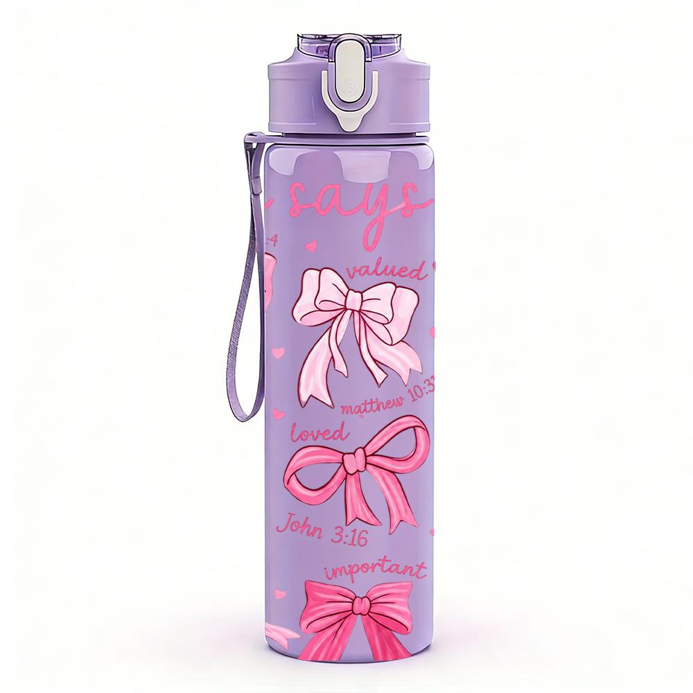 1PC Multiple Pink Bow Pattern Graphic,750ml Color Plastic Sports Water Bottle,Leakproof Flip Straw Lid,Suitable for Sports Office Home Use