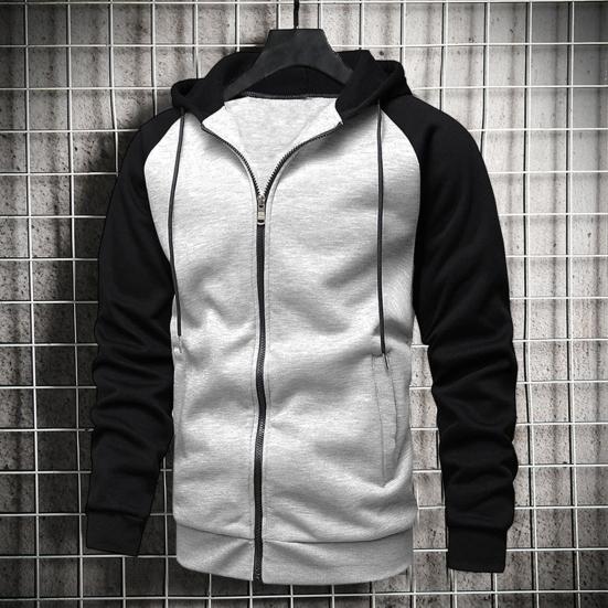 Herren Herbstmantel Locker Kapuze Langärmlig Reißverschluss Kontrastfarbe Warmhalten Kordelzug Lässiger Herbst-Hoodie für den täglichen Gebrauch