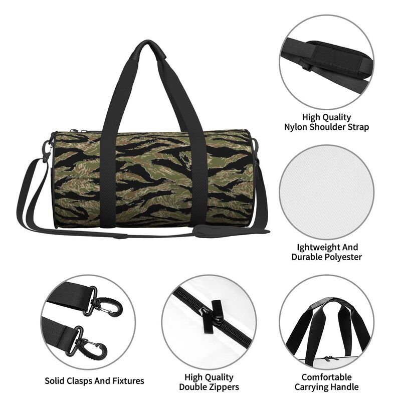 Tiger Stripe Print Travel Duffel Bags Unisex Foldable Waterproof Carry On Luggage Bag Lightweight Yoga Gym Sports Bag
