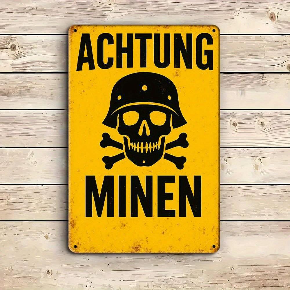 "German "Achtung Minen" Metal Sign, 20x30cm Military Decor.