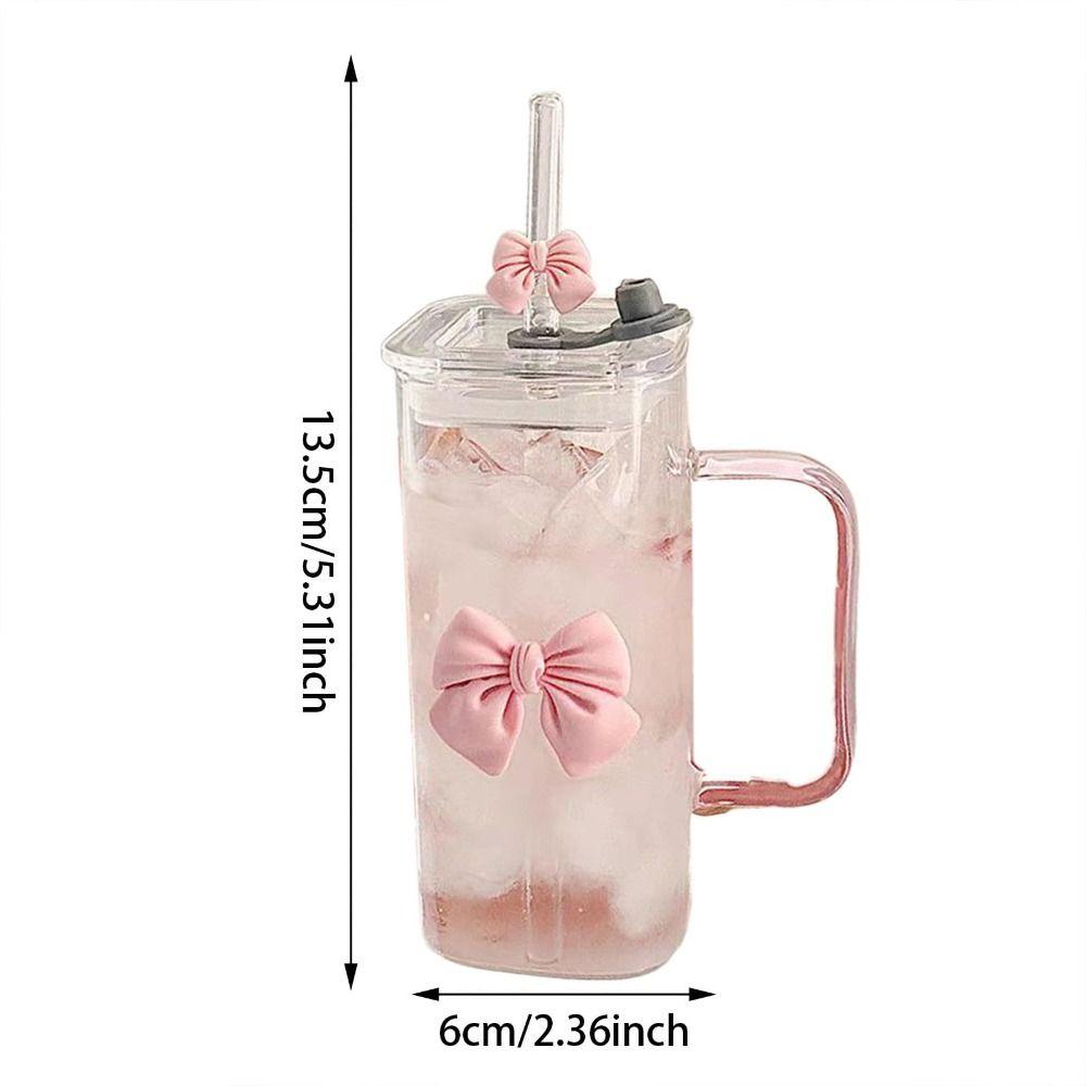 Stylish High Temperature Resistant Matcha Glass With Lids Capacity Bow Cups Glass Straw Cups for Drinking Milk